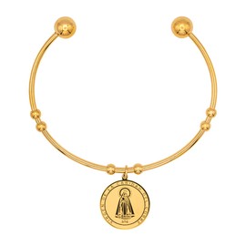 Catholic Town Stainless Steel Religious Cuff Bangle Ball Ends Bracelet with Our Lady of Charity "Virgen de la Caridad del Cobre" medal (Gold & Silver color available), Standard, Stainless Steel, no