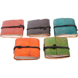 TUZECH Handmade Leather Bound Book of Shadows Mini Leather Journal Notebook Blank Unlined Small Pocket Tiny Journal For Office||Artist|| Architect|| Personal Notes Vintage Diary for Women and Men - Set Of 5