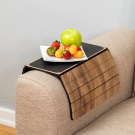 DECOLIFE HOME DECOR Sofa Arm Tray Sofa Arm Table Flexible Sofa Arm Tray Wood Sofa side table Sofa Arm Tray Table Armchair Caddy Sofa Armrest Organiser (Leather Covered Tray, Brown)