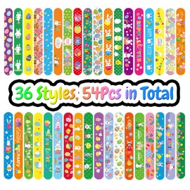 MEZHOBBY 54Pcs Easter Slap Bracelets, Easter Basket Stuffers, Easter Egg Fillers Gifts, Easter Egg Hunt Event, Party Favors , Classroom Prizes for Kids Teens Toddler, School Supplies
