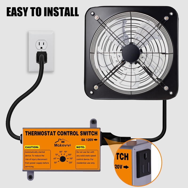 Attic Fan Thermostat-Control, Adjustable Thermostat with Overload Protector, Temperature Controlled