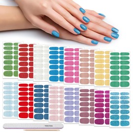 DANNEASY 16 Sheets Nail Wraps for Women Stick on Nail Polish Strips Self Adhesive Nail Stickers Gel Nail Strips Nail Accessories with 1pc Nail File, Cuticle Stick (Glitter)