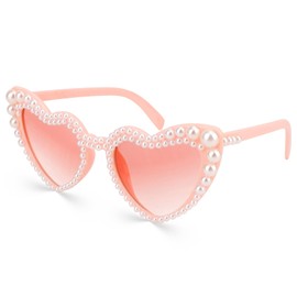 UlZDVUli Heart Sunglasses, Heart Bride Pearl Birthday Sunglasses Glasses for Women, Pink Pearl Glasses Women Decorations Gifts for Party, Chirstmas