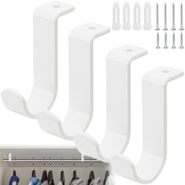 moonoom 4 Pack Heavy Duty Closet Rod Brackets for 1-Inch Diameter Rods, Metal Hanging Shelf Rods Support with Screws, White Closet Rod Holders for Living Room Kitchen Garden and Bathroom