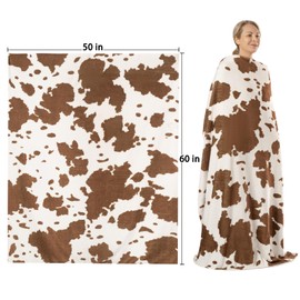 NEWCOSPLAY Gifts for Mom Blanket Cow Blanket Fleece Throw Blanket Mom Birthday Gifts I Love You Mom Blanket from Daughter or Son Super Soft Cozy Warm All Seasons Use (Brown Cow, Throw(50"x60"))