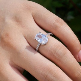 Oval Cubic Zirconia Engagement Rings for Women - 18K White Gold Plated CZ Engagement Ring 4 Claw Wedding Rings for Women Trendy Engagement Ring for Women Hidden Halo Promise Ring Size 10