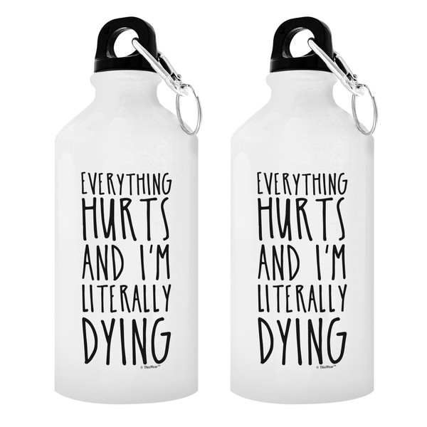 ThisWear Workout Accessories for Women Everything Hurts and I'm Dying Gym Cute Workout Accessories Gift 2-Pack Aluminum Water Bottles with Cap & Sport Top White