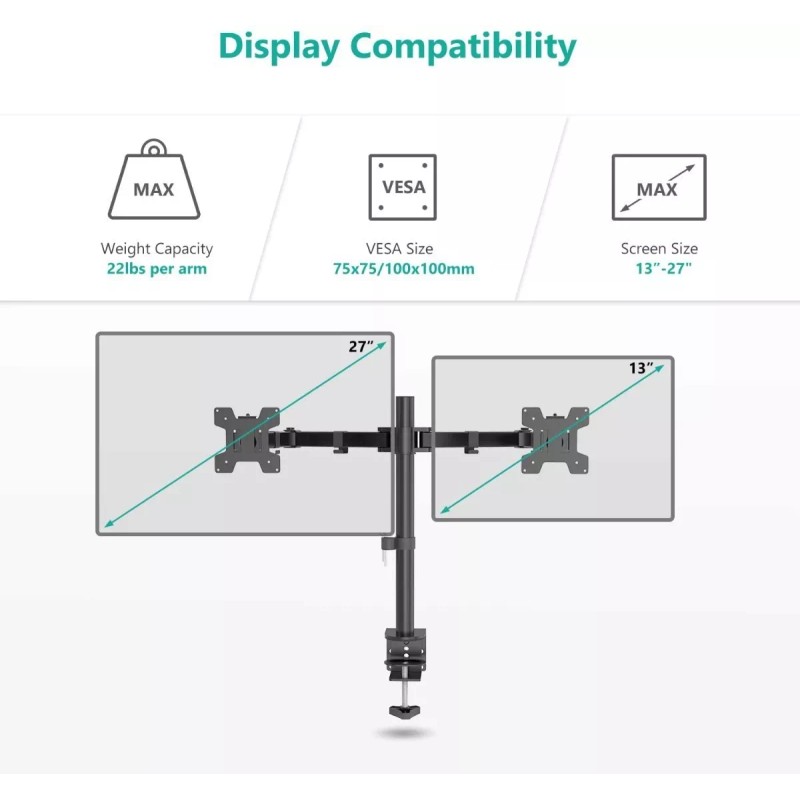 Wali Soporte Para 2 Monitores Doble Dual Escritorio Wali M002