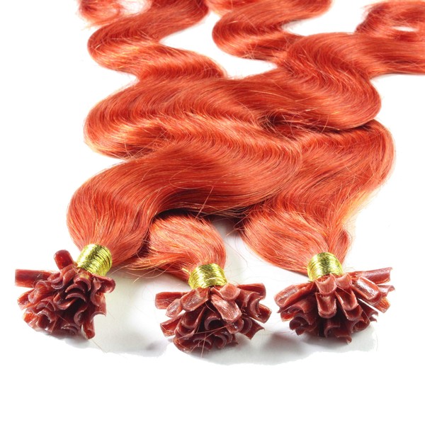 hair2heart Real Hair Bondings Wavy Extensions 1 g 50 cm 8/43 Light Blonde Red Gold 100 Strands