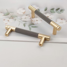 Pexintek Pack of 6 Cabinet Handles Gold Modern Handles Furniture Handles 96 mm Hole Distance Door Handles Kitchen Drawer Handles Vintage Handles for Kitchen Cupboards Dresser Cabinet (Golden Grey)