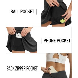 Jhsnjnr Women's Athletic Skorts Skirts with Pockets High Waisted Workout Pleated Tennis Skirts Black