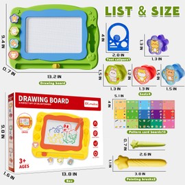 BLmukce Magnetic Drawing Board for Toddlers,Magnet Writing Painting Doodle Pad with 4 Stamps, 2 Stylus, 1 Tool Caliper and 15 Pattern Cards,Writing Etch a Sketch Birthday Christmas Gift Boys Girls