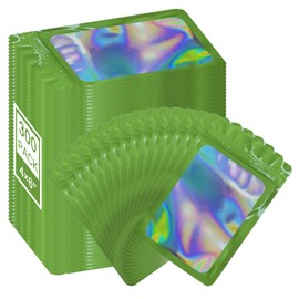 Sylvia Flower 300 Pcs Smell Proof Mylar Bag for Small Business, 4x6 Green Resealable Holographic Bags, Clear Foil Zip Baggies for Food Storage, Packaging Bags for Party Favor