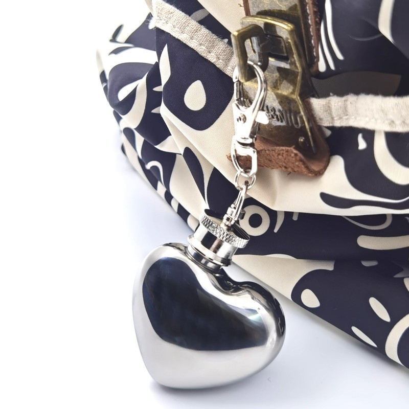 1 oz Heart-Shaped Mini Hip Flask with Keychain Cover and