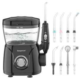 Sawgmore FC166 Water Flosser for Teeth/Braces, 600 ml Large Capacity, 10 Adjustable Pressures, 8 Home Nozzles Oral Irrigator for Teeth Clean(Black)