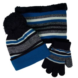 A2Z 4 Kids Boys Hat Scarf Gloves Set Knitted Scarf Beanie Pom Pom Cap Gloves Set Stretchy Durable Stylish Winter Warm Cozy Comfortable Hats Winter Accessories Sets Blue