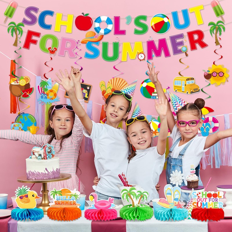 School's Out for Summer Decorations Include Summer Theme Banner Hanging