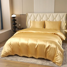 Satin Duvet Cover Set, Luxury Silky Soft Satin Bedding Sets Solid Color Reversible 3 Piece Double Size Duvet Cover Lightweight Comfort Breathable Wrinkle Free Black Satin Sheets for All Seasons