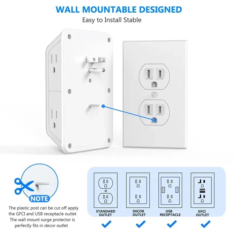 JcBlaon 10 in 1 Wall Outlet Surge Protector with 6