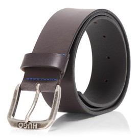 HUGO Berker Round Buckle Leather Belt, dark walnut, 40