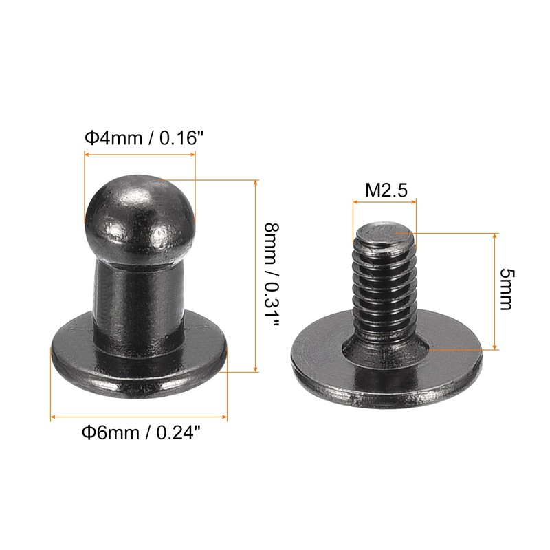 sourcing map 4mm Ball Head Stud Rivets Screw Back, 20Pack