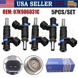 PEIVSO Set (5) Fuel Injectors For VW Volkswagen 2007-2014 Jetta Beetle 2.5L 07K906031C