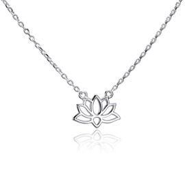 Materia CO-32 Lotus Flower Necklace 925 Silver - Necklace with Lotus Flower Pendant Small for Women 40-45 cm Adjustable