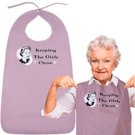 Designed to Dine Funny Adult Bibs for Women & Men. Washable Reusable Clothing Protectors for Adults. Waterproof Backing + Built-In Crumb Catcher Girls Clean