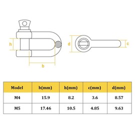 5mm D Ring Shackles M5-304 Stainless Steel Heavy Duty Safety Lock, D-Shape Bow Shackle for Chains/Wire Rope/Lifting, Marine & Outdoor Use (Pack of 8)