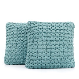 COCOPLOCEUS Set of 2 Boho Throw Pillow Covers 18x18 Decorative Farmhouse Pillow Covers Velvet Square Cushion Covers Bubble Texture Pillowcase for Couch Sofa Bed Bedroom Car Living Room, Blue Green