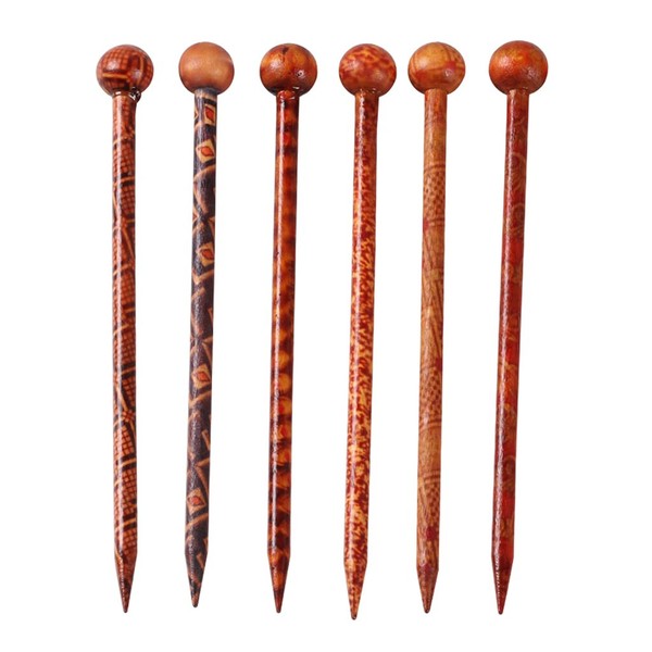 Baoblaze 6 Pieces 5.11'' Retro Hair Sticks Printed Wood Hairpin Chopsticks Wooden Hairpin Needle Headdress Jewelry Accessories