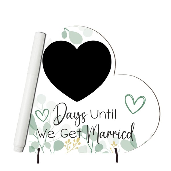 Wedding Countdown Plaque - Medium MDF Wood Heart-Shaped Keepsake -