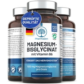Magnesium Bisglycinate High Dose - 1500 mg Magnesium Bisglycinate Complex with Vitamin B6 - 300 mg Elementary Magnesium per Daily Dose - 120 Capsules - Premium Chelated Glycinate - Laboratory Tested, Vegan
