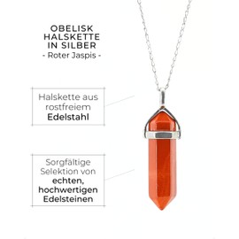 LAVISA Obelisk Gemstone Necklace, Pendant, Real Crystal Chain, Rose Quartz Amethyst, Natural Stone, 55 + 5 cm, Stainless Steel