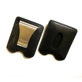 Storus Smart Money Clip Leather Wallet Card Case Holder - Stainles Steel + Black