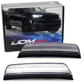 iJDMTOY Semi-Clear Lens 36-SMD White Full LED Front Bumper Side Marker Light Kit Compatible With Jeep 2021-up Grand Cherokee, Replace OEM Amber Front Sidemarkers
