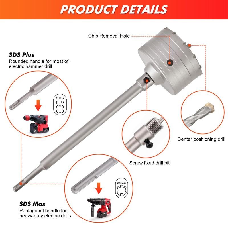 Concrete hole saw kit with SDS plus shank and MAX