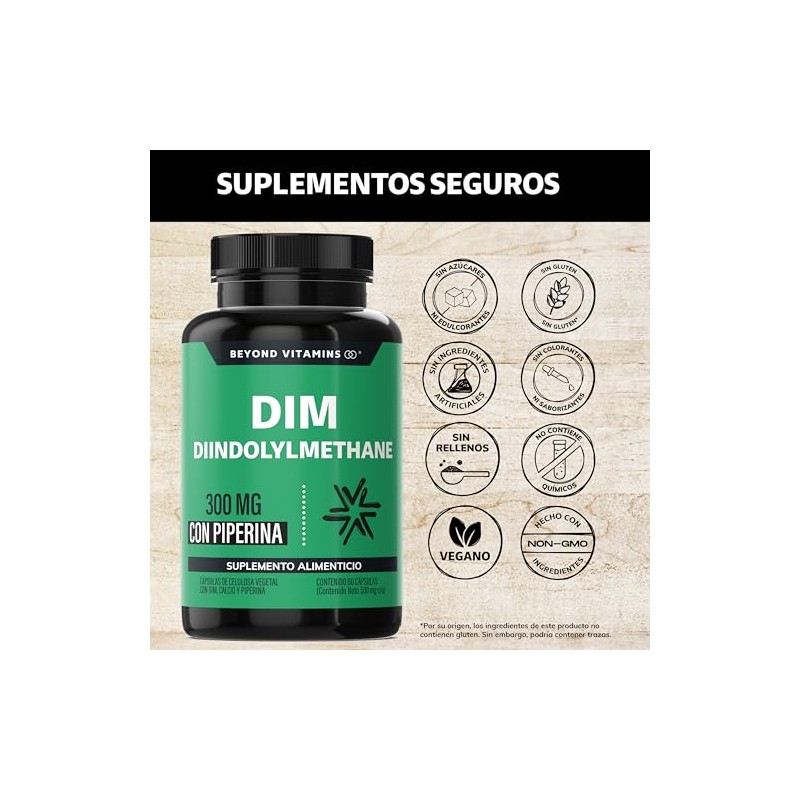 Beyond Vitamins Dim Suplemento 300 Diindolilmetano Avanzado Piperina Cápsulas Vegetales