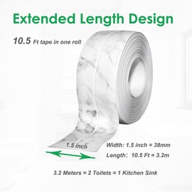 1.5" * 10.5' Kitchen & Bath Tape Caulk Strip Upgraded Acrylic Glue PVC Self Adhesive Waterproof Caulking Tape, Decorative Sealant Trim for Kitchen Sink Toilet Bathtub (Marble)