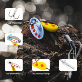 Probite Single Blade Spinnerbaits Fishing Lures 5-Pack, Three Sizes, Streamlined Design with Tail Grass, 360° Rotation Spinner Lure for Trout, Salmon, Panfish, Bass, Crappie & Perch, 1/2 oz