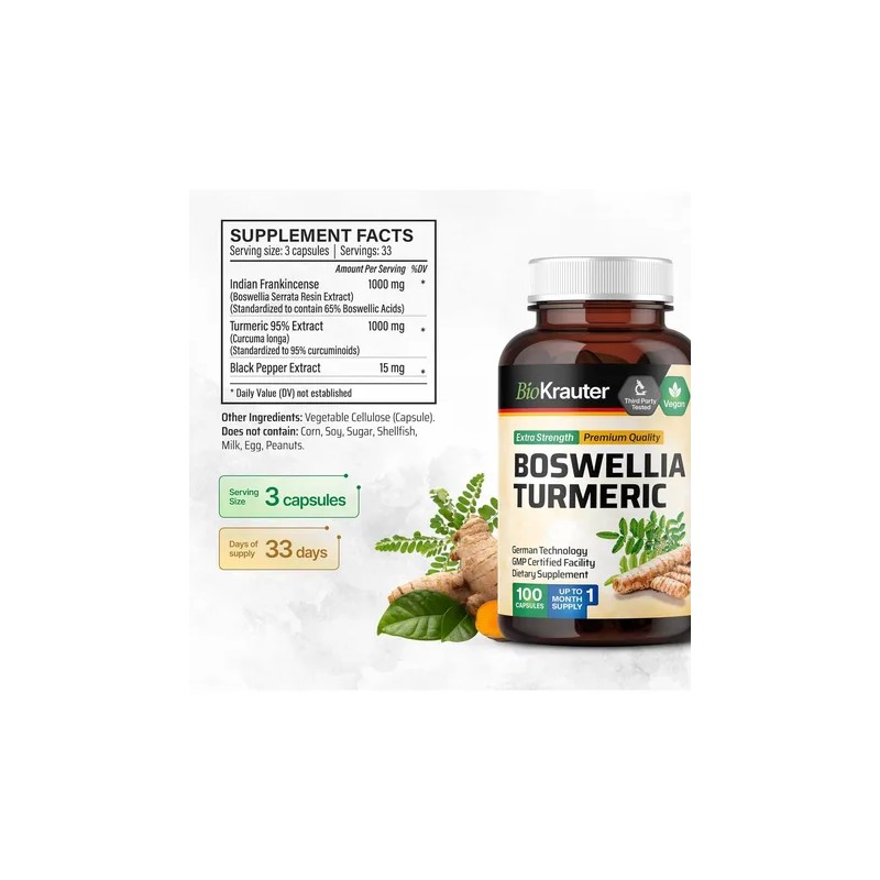 Boswellia Serrata 1000 Mg + Cúrcuma 1000 Mg + Bioperina