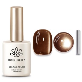 Born Pretty Cat Magnetic Eye Gel Nail Polish,Brown Jelly Glass Magnetic Gel Polish Glitter Soak Off Nail Art Salon Manicure Home Gift 15ml