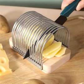 Partslety Manual Bread Slicer Stainless Steel Bread Slicer, Detachable Rust Proof Wire Cage Bread Slicer Bread Slicer for Homemade Bread Bread Slicing Guide With Sturdy Bamboo Cutting Board