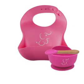 PAPU BABY Set de Comida - 1 Babero y 1 Platos Hondo/Bowl (Rosa Mexicano)