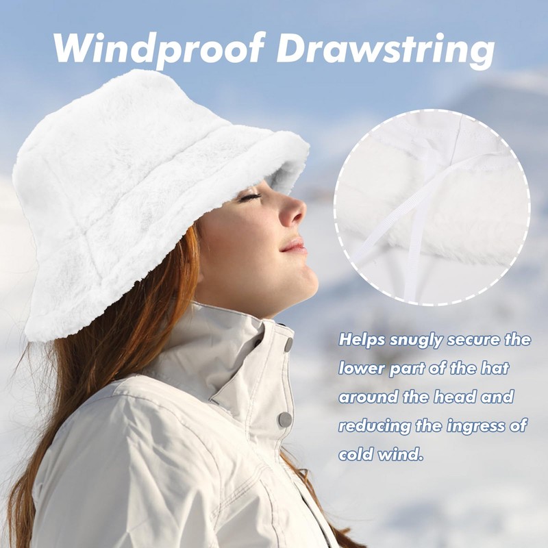 JUPSK Winter Warm Furry Bucket Hat, Faux Fur Hat Women's