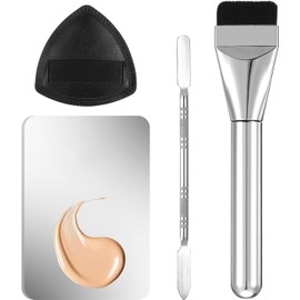 Paleta de maquillaje, juego de paletas de maquillaje de 4 piezas paleta de maquillaje de acero inoxidable, juego con espátula y brocha para base, paleta de mezcla cosmética para mezclar base