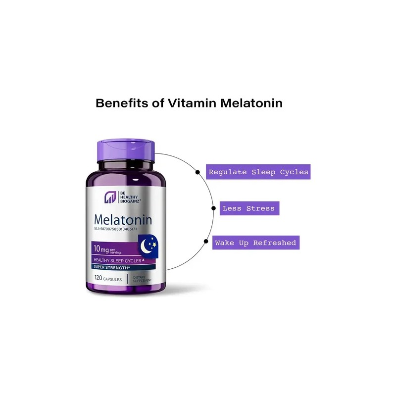 Biogainz Melatonina Suplemento Energía Cápsulas Sin Sabor 120 Unidades