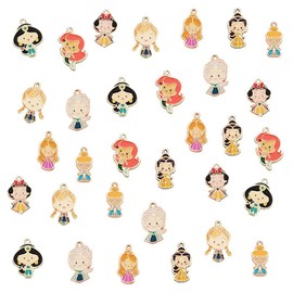 GTONEE 32 pieces Enamel Princesses Charms Pendants Mini Size Cute Charms Cartoon Girl Mermaid Princess Charms for Jewelry Making DIY Necklace Bracelet Earrings Keychains Handbags Decoration, 8 Styles