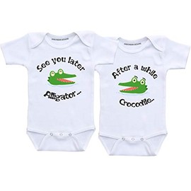 Daiichiban Designs Alligator crocodile twin baby boy and girl matching outfit bodysuits (newborn)