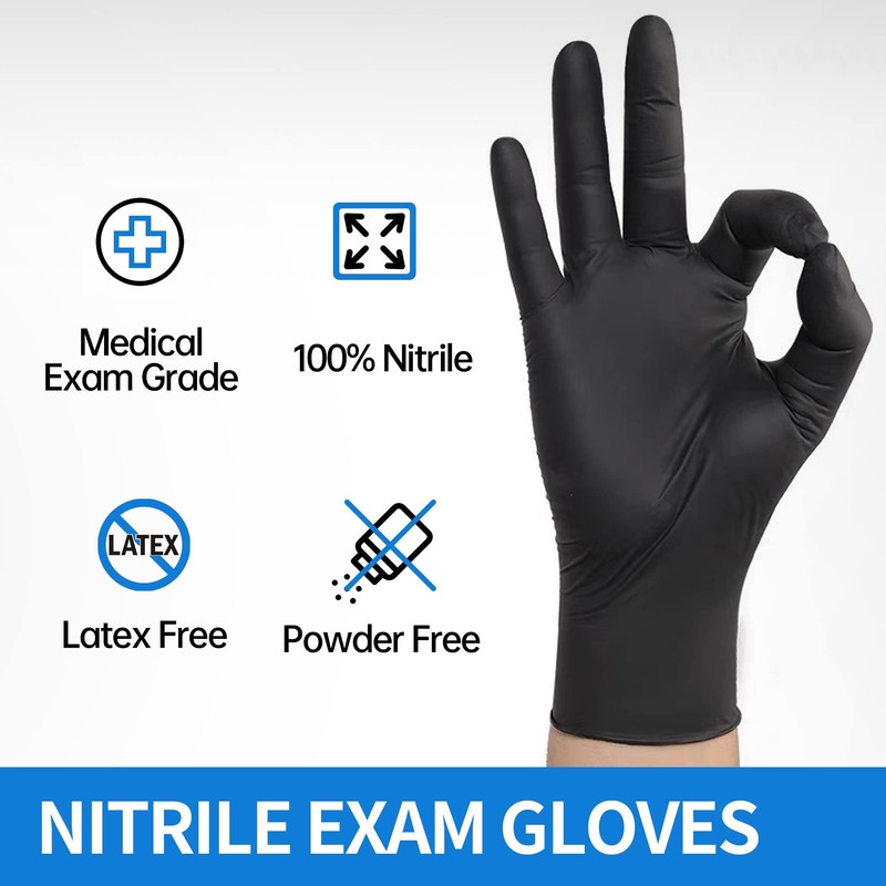 Basic Medical Black Nitrile Exam Gloves - Latex-Free & Powder-Free,